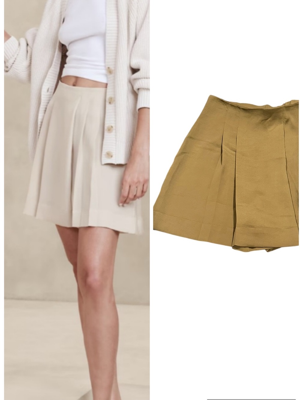 Banana Republic Factory Satin Pleated High Rise Waist Tan Bronze Shorts M